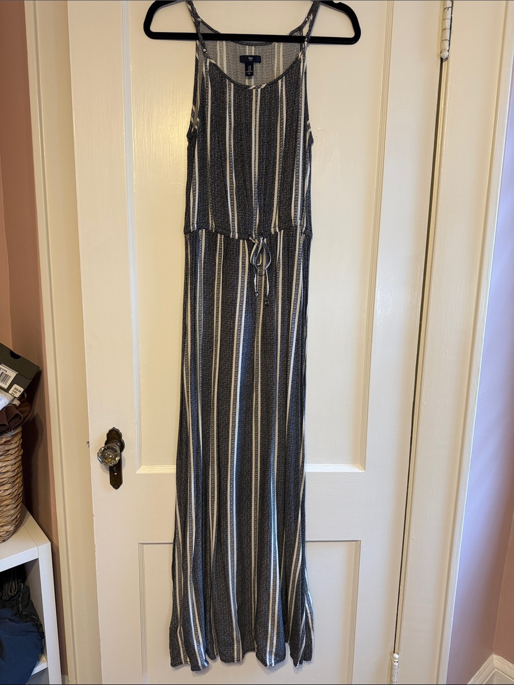 Striped Sleeveless Maxi Dress in Navy and White